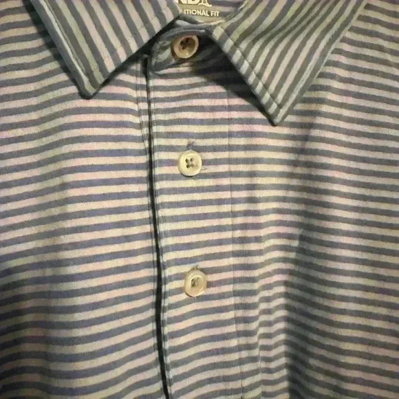 Lands End Mens Blue And White Striped 3 Button Polo. Size Large. - Picture 1 of 5
